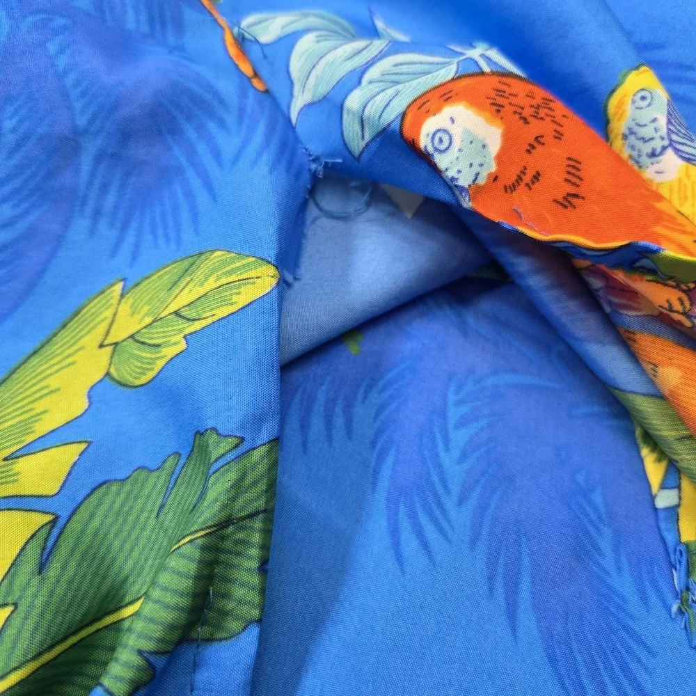Rima Beach Lg Hawaiian Shirt Blue‎ Parrot Floral Tropical Camp Aloha Terivoile
